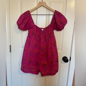 Floral Pink Puff Sleeve Romper